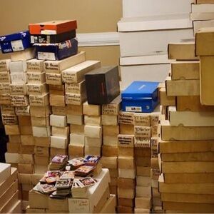 More! lbs of Sports trading cards! cards cased part of large collection!